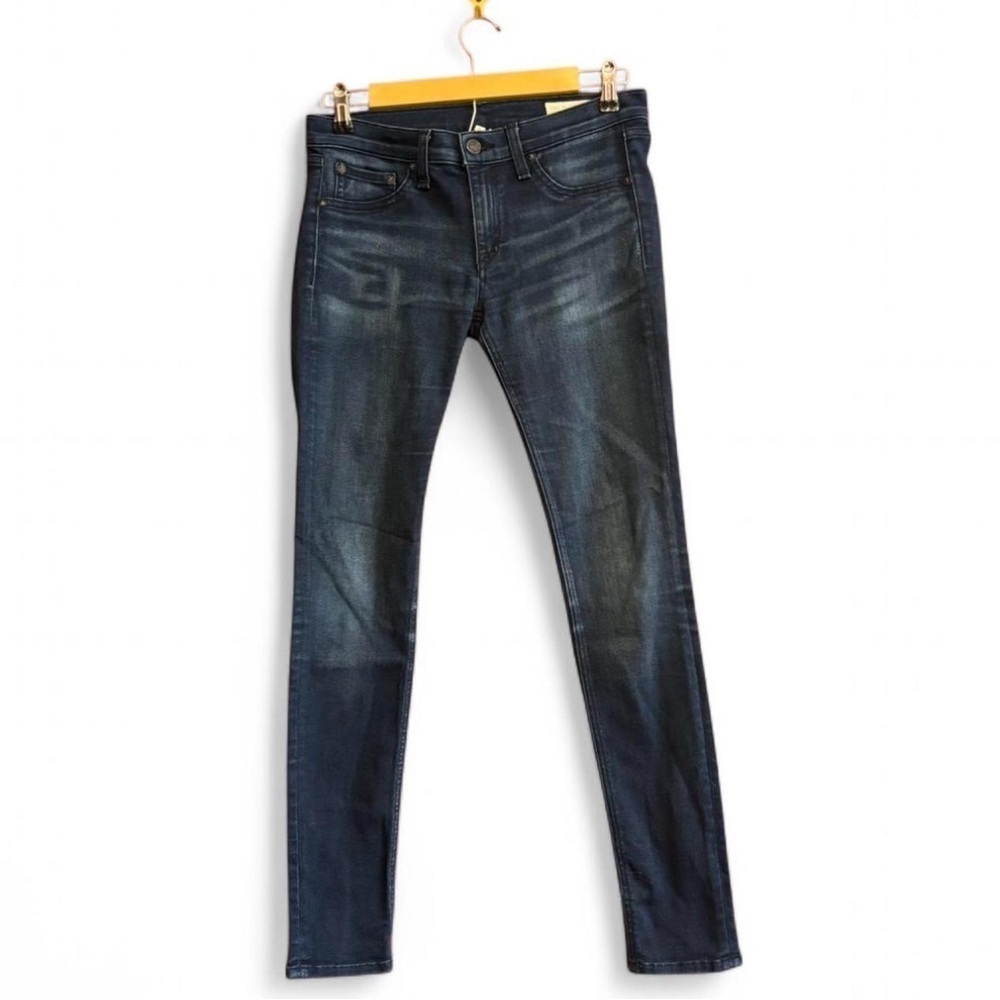 rag & bone Skinny Jeans 27 Dark Wash Mid Rise Stretch Denim Los Feliz Distressed - Picture 2 of 6